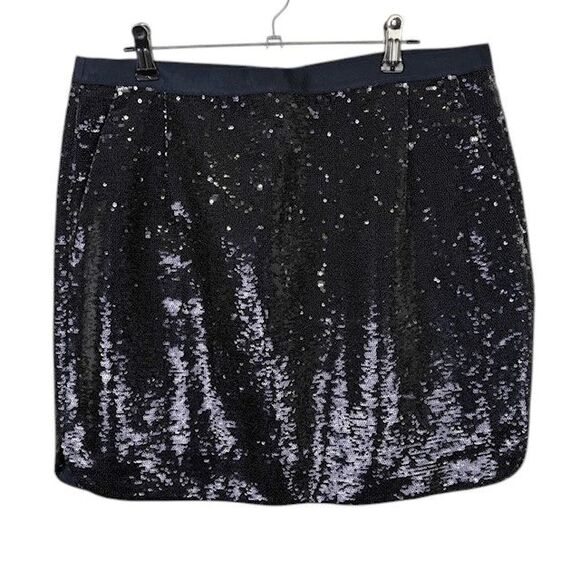 J. Crew Sequin Mini Skirt Navy Blue with Pockets Back Zipper Size 6 - Picture 1 of 11